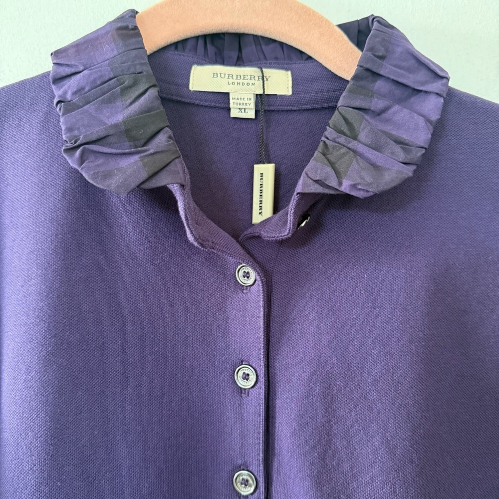 Burberry Purple Button Down Polo Shirt with Ruffled Collar - Size XL - Brand New - Picture 4 of 4